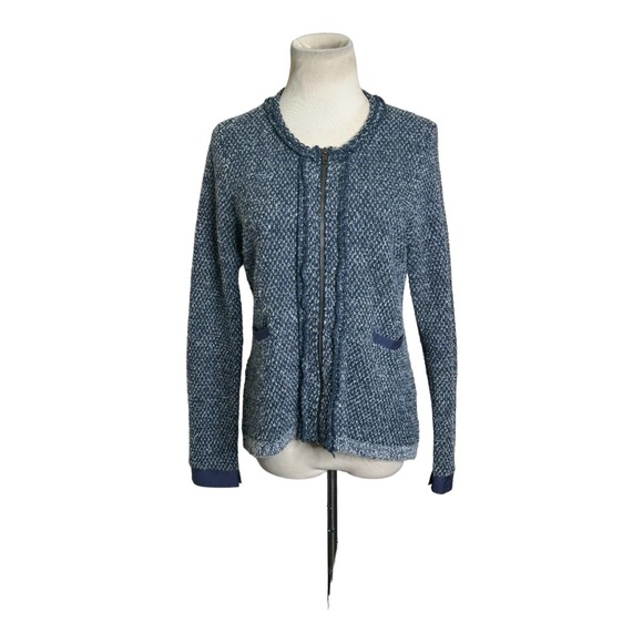 Angel of the North blue grey knit tweed zipper cardigan sweater size small - Picture 12 of 14